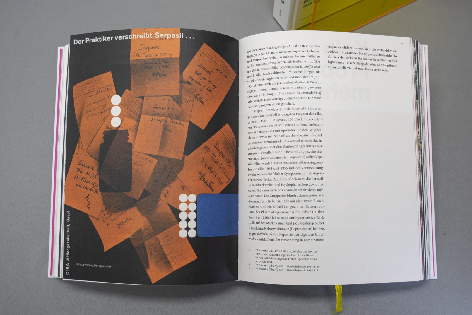 Doppelseite aus der Publikation Chemie in Basel, erschienen im Christoph Merian Verlag, Basel