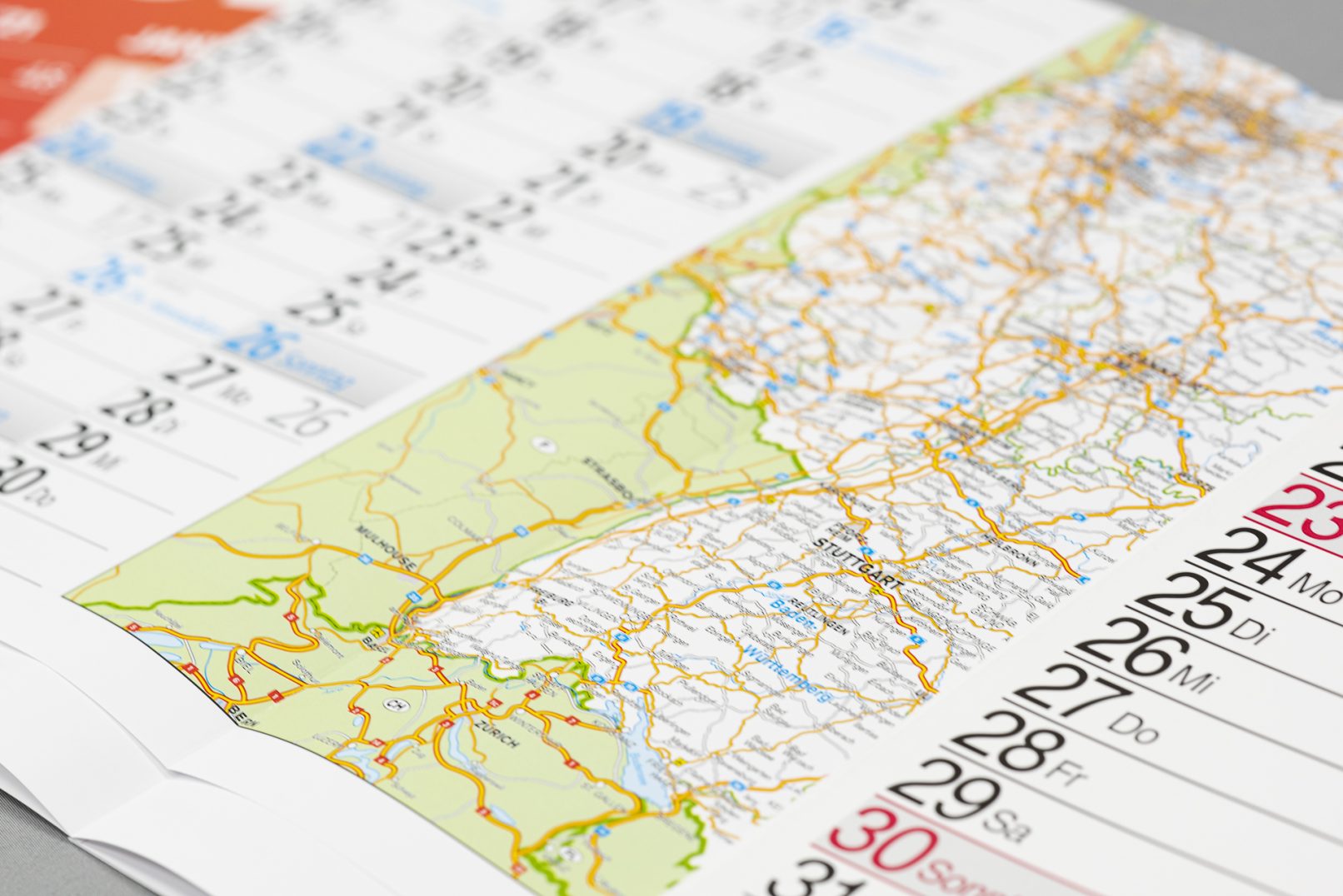 Falzkalender mit Landkarte