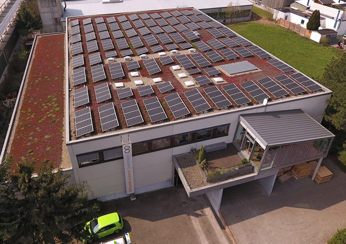Photovoltaikanlage auf dem Dach der Druckerei Grammlich